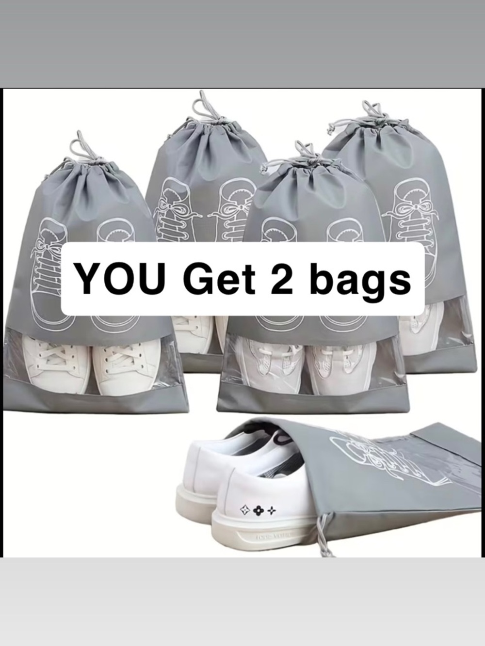 Grey drawstring shoe storage bags